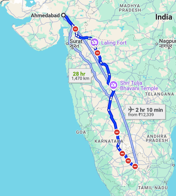 Ahmedabad to Bangalore Pet travel routes