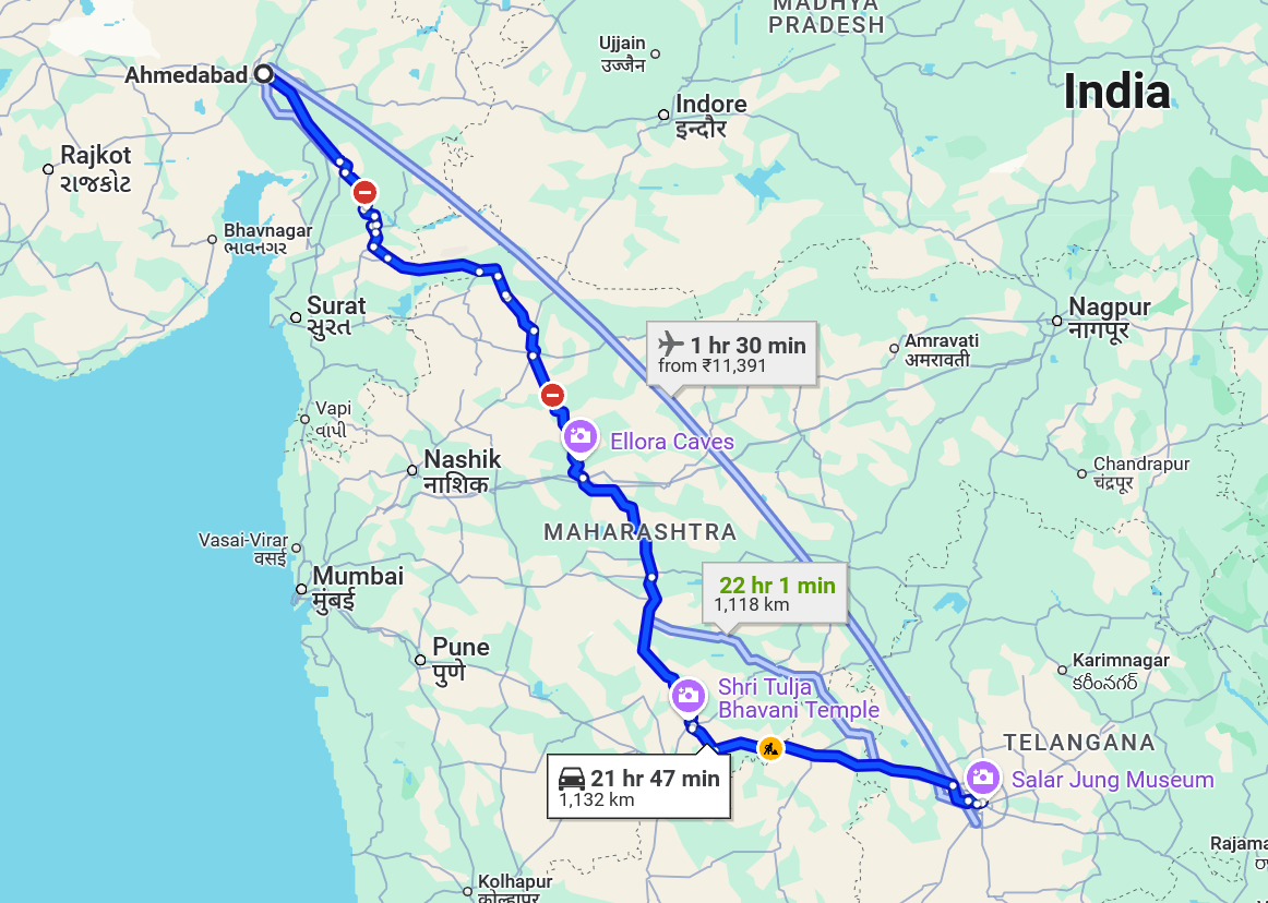 Ahmedabad to Hyderabad Pet travel routes