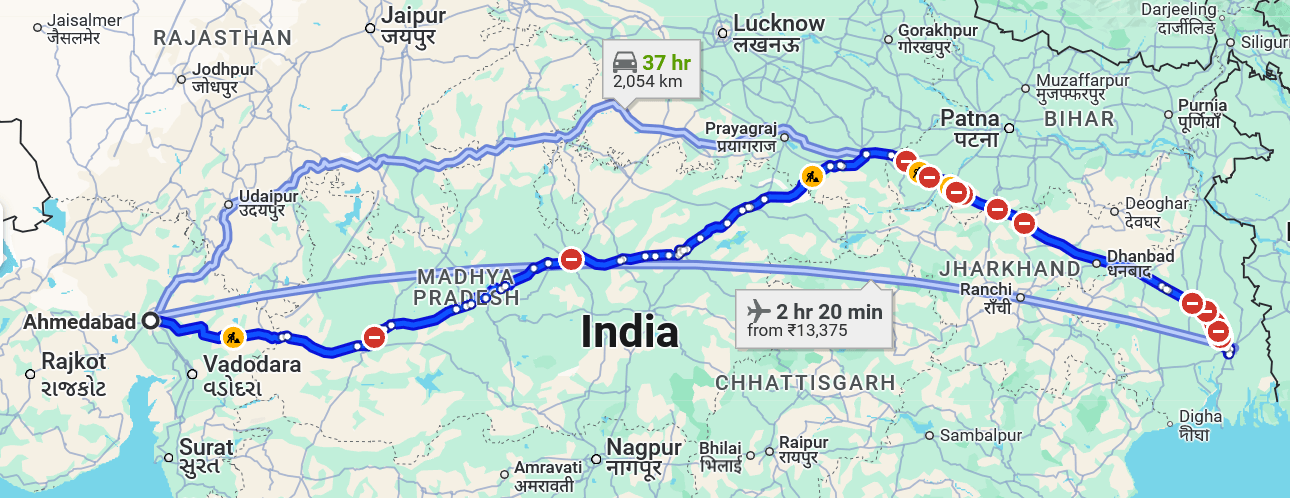 Ahmedabad to Kolkata Pet travel routes
