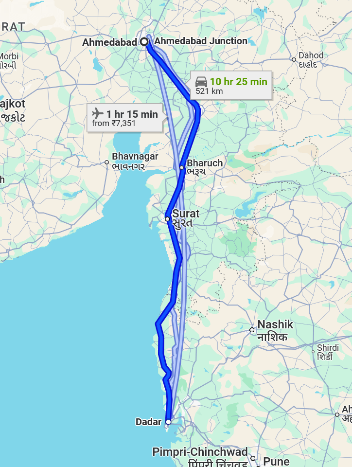 Ahmedabad to Mumbai Pet travel routes