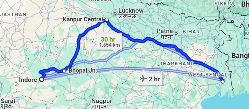 Indore to Kolkata pet travel