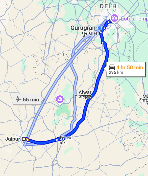 Jaipur to Delhi pet travel routes