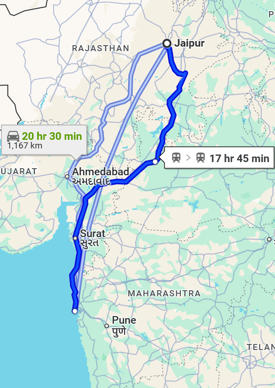 Jaipur to Mumbai pet travel routes