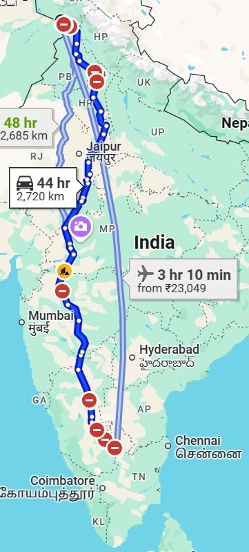 Jammu to Bangalorepet travel
