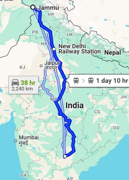 Jammu to Hyderabad pet travel