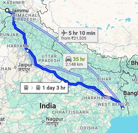 Jammu to Kolkata pet travel