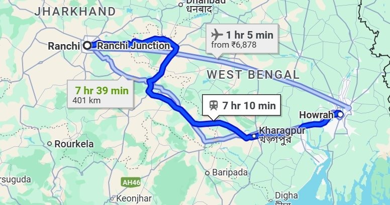 Ranchi to Kolkata pet travel