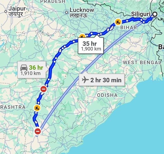 Siliguri to Hyderabad pet travel