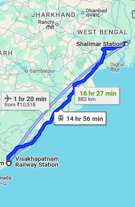 Visakhapatnam to Kolkata pet travel routes