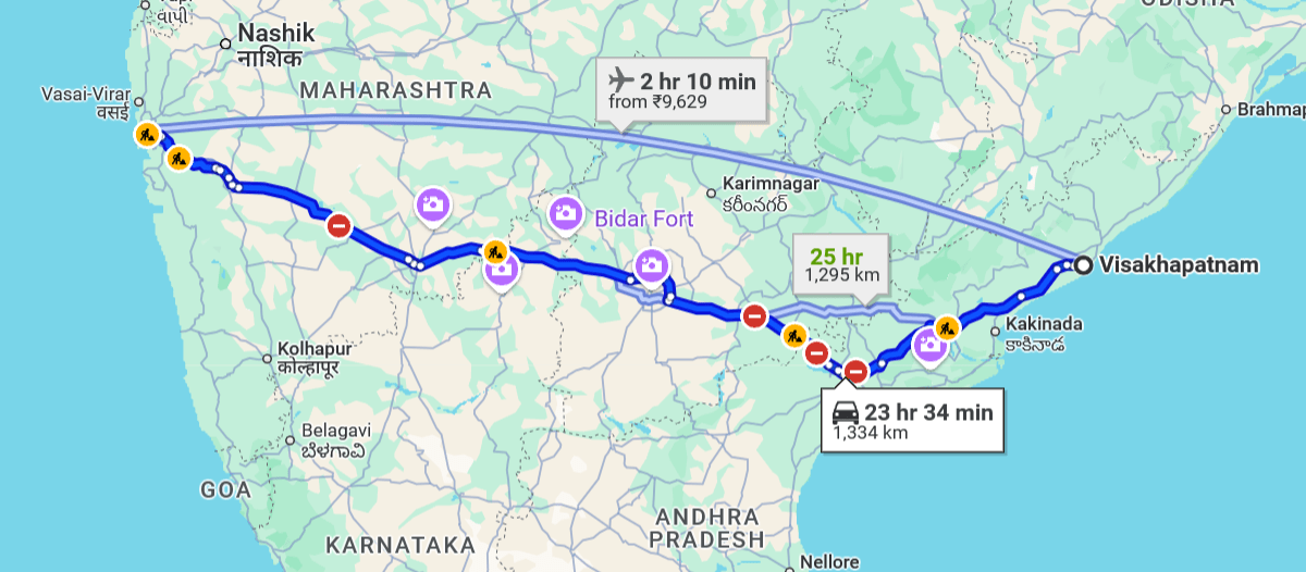 Visakhapatnam to Mumbai pet travel routes